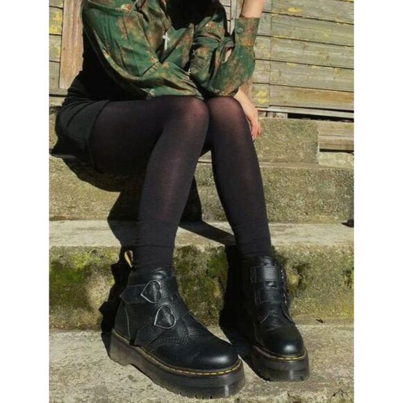 Dr. Martens Devon Heart Black Milled Nappa Leather Platform Boots UK 4 NIB - Picture 13 of 15